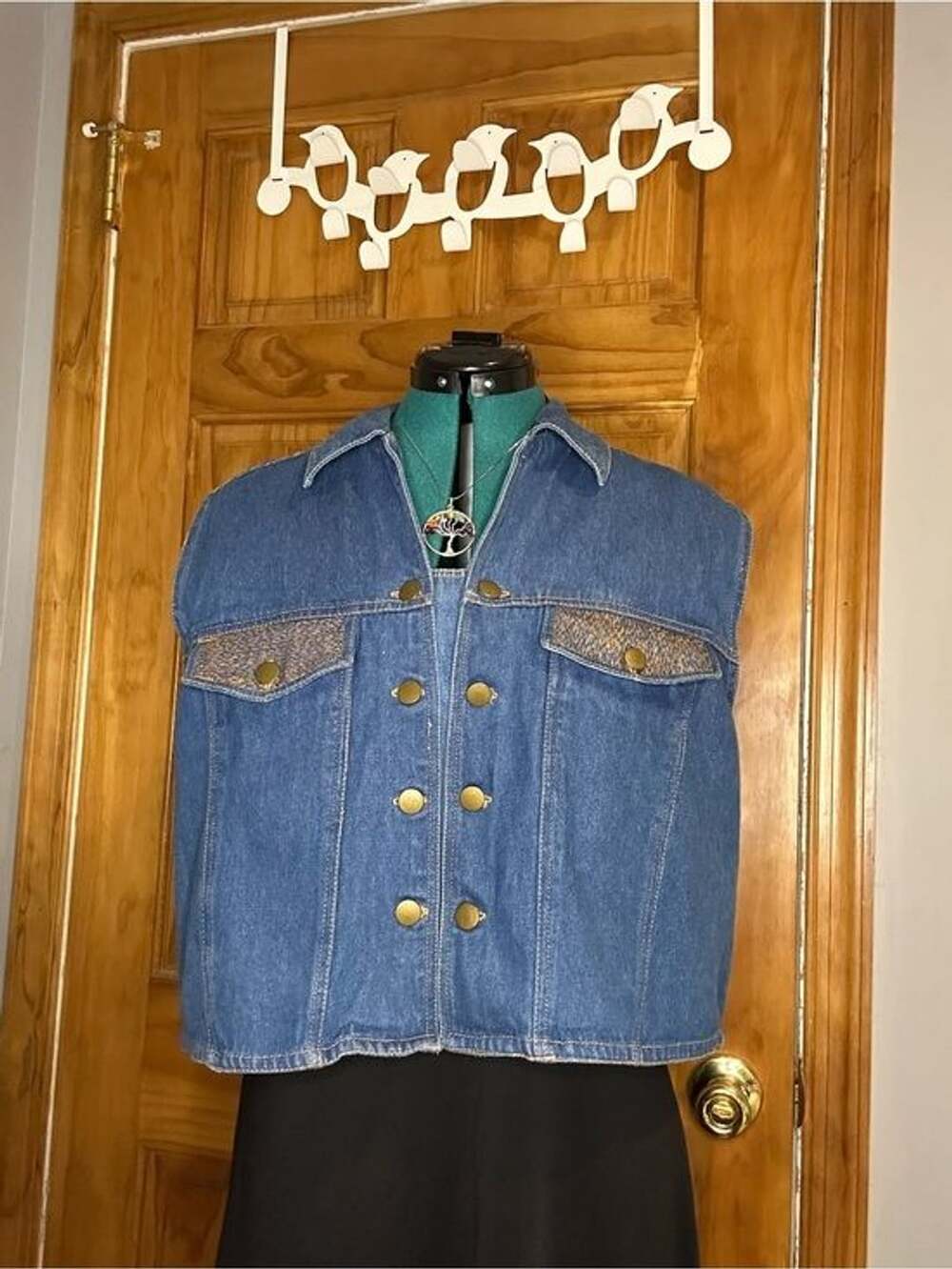 Vintage Upcycled Denim Button-Front Cropped Vest
